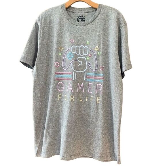 Ocean Current NWOT L Gray Graphic Gamer For Life Short Sleeve T-Shirt - Picture 1 of 6